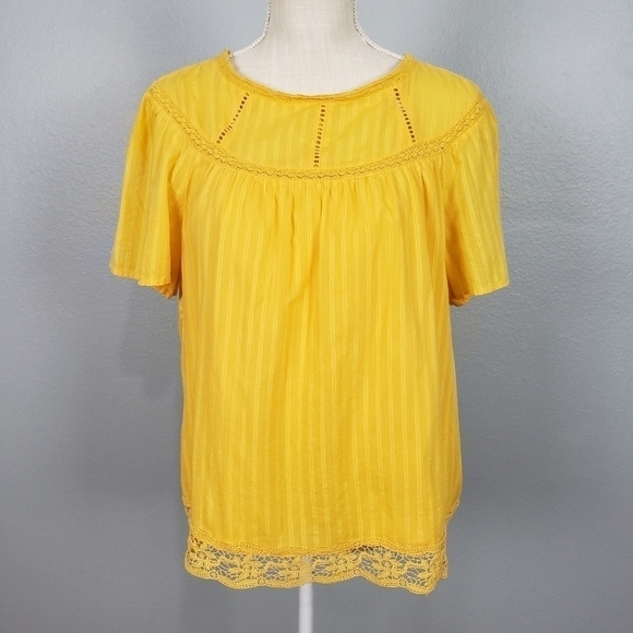 GAP Blouse Cotton Lace Yellow Sz M - Picture 1 of 7